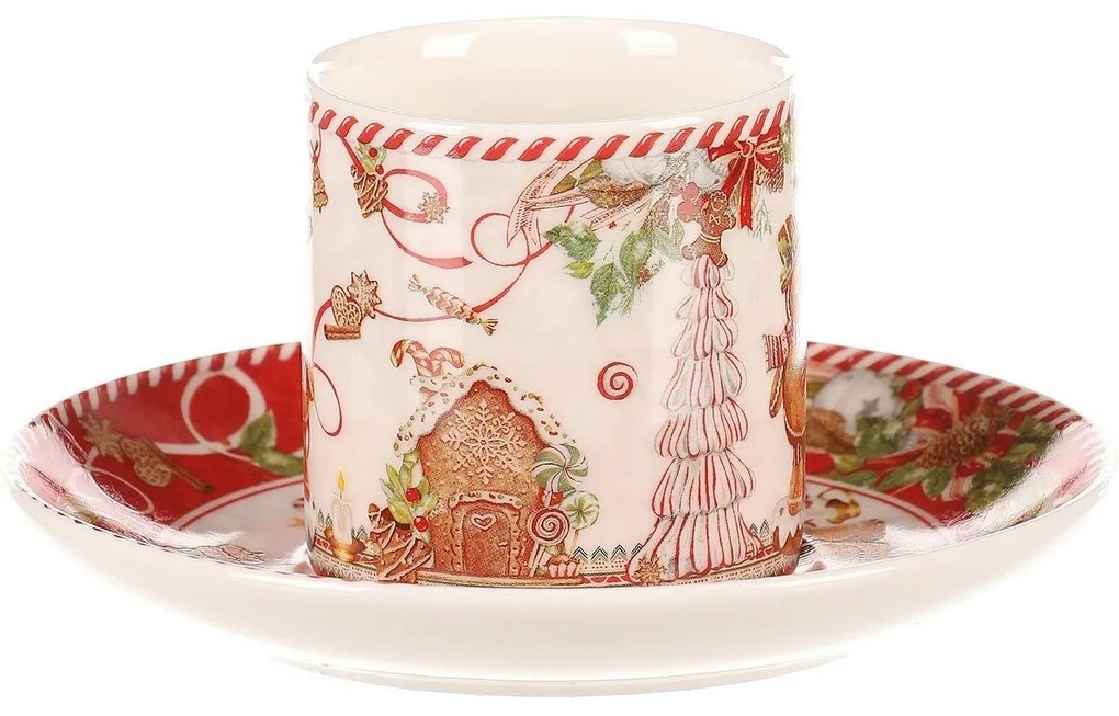 Darčeková súprava 2 vianočných šálok s podšálkami Perníčky 70 ml