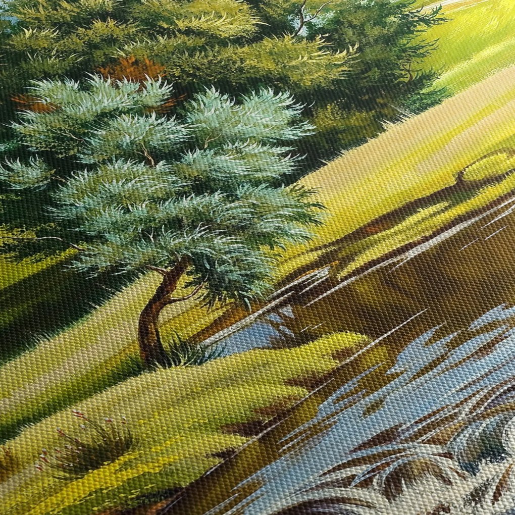 Obraz - Rieka medzi lúkami, olejomaľba (90x60 cm)