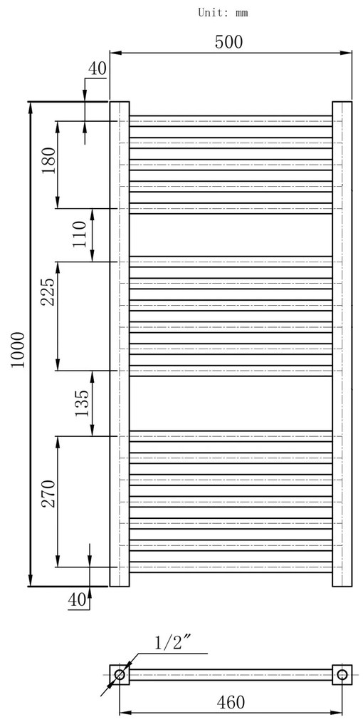 Gamma Erga Proper, vykurovacie teleso 1000x500 mm, 566W, čierna, ERG-LAV-PROP-10050-BK