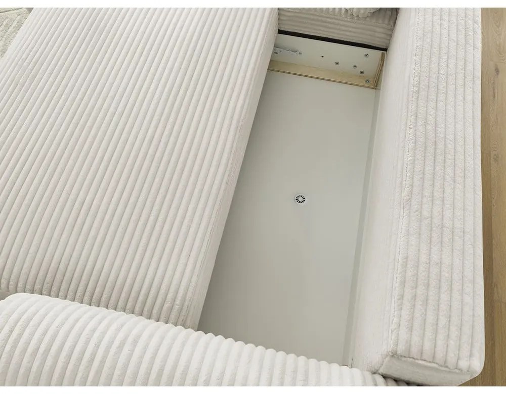 Krémová menčestrová rozkladacia rohová pohovka (ľavý roh) Lucien – Bobochic Paris