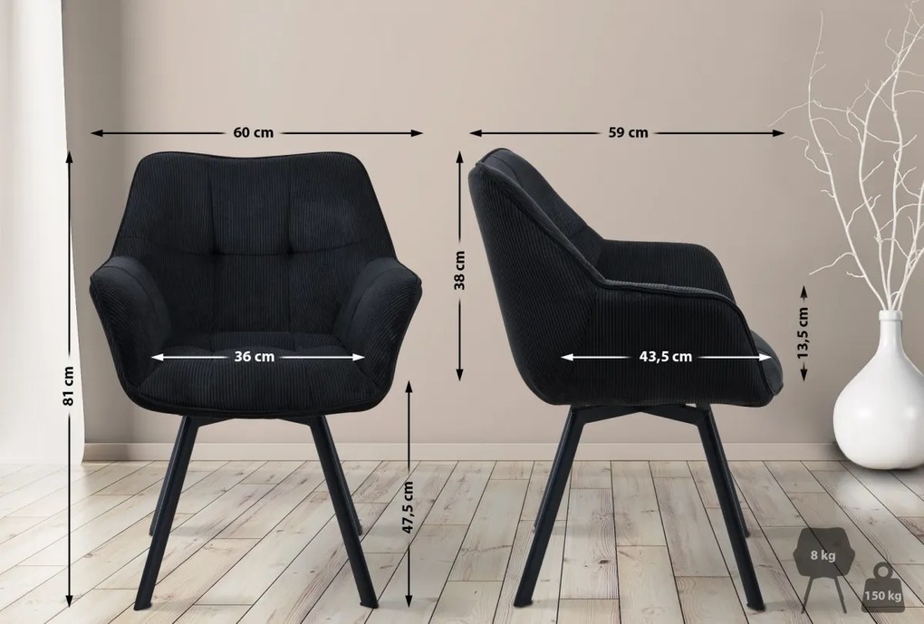 Jedálenská stolička Jordi Cord - čierna