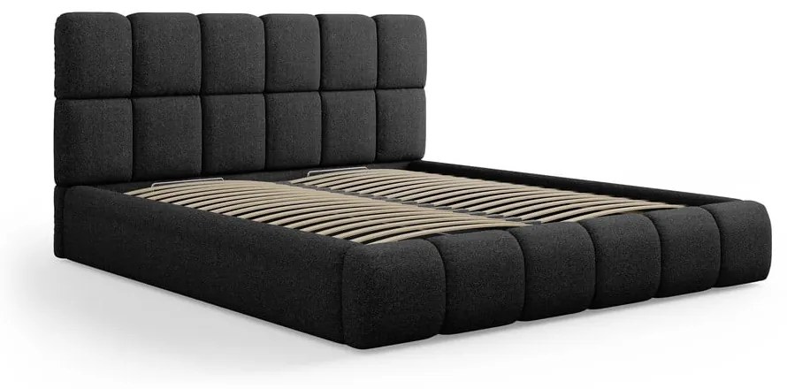 Čierna čalúnená dvojlôžková posteľ s úložným priestorom s roštom 180x200 cm Bellis – Micadoni Home