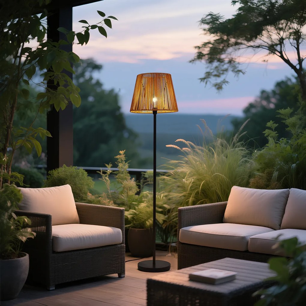 Vonkajšia stojaca lampa čierna s oranžovým lanovým tienidlom IP44 - Virginia Jayla