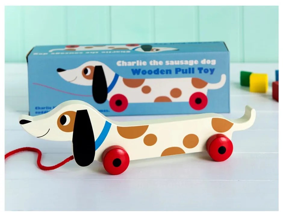 Drevený ťahací jazvečík Rex London Charlie The Sausage Dog, dĺžka 31,5 cm