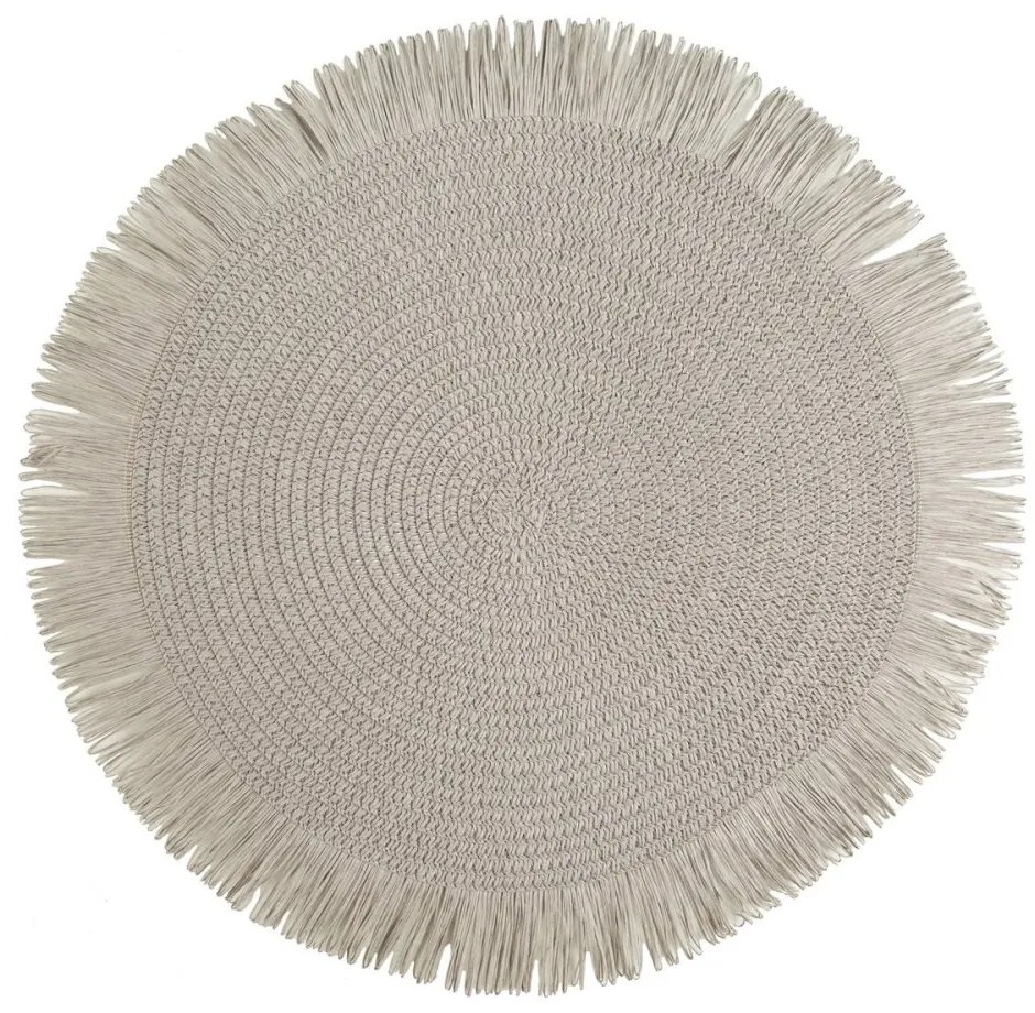 Okrúhla podložka v boho štýle so strapcami - prestieranie 38 cm sivá