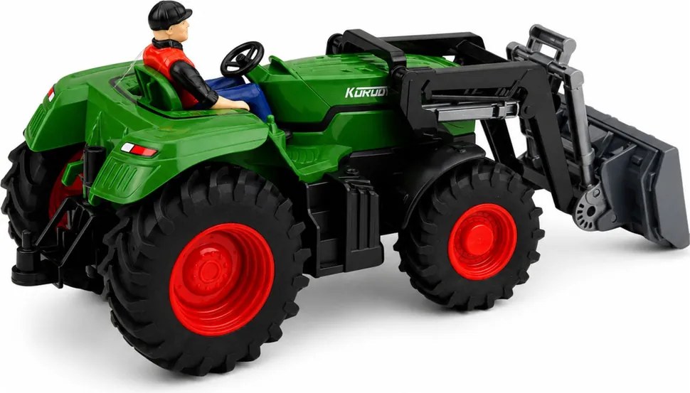 LEAN Toys Poľnohospodársky traktor s buldozérom a poľnohospodárom, diaľkovo ovládaný RC v mierke 1:24