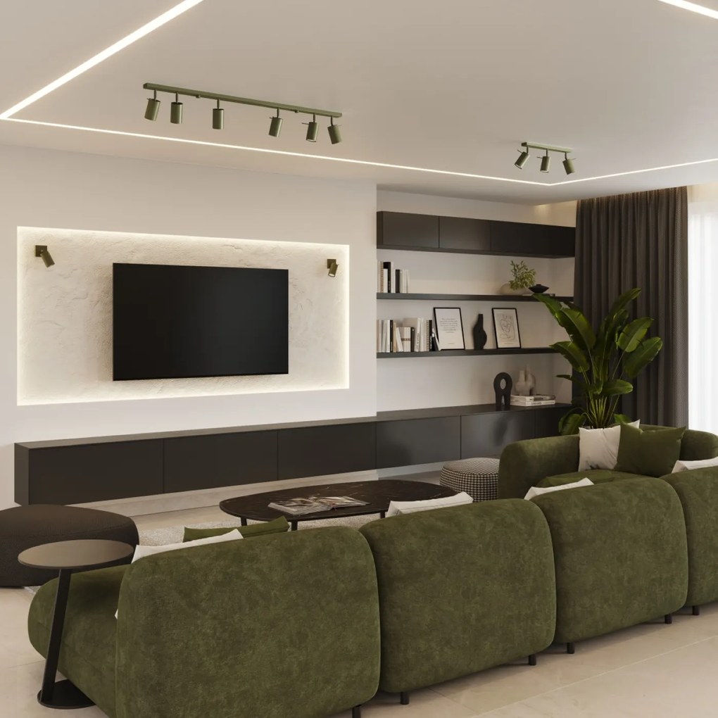 Bodové svietidlo Ring, 3x olivové kovové tienidlo, (možnosť polohovania)