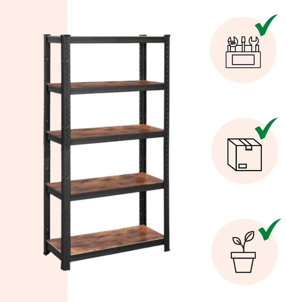 Jurhan Policový regál DUSTY,5 políc, max 650kg, čierna/hnedá
