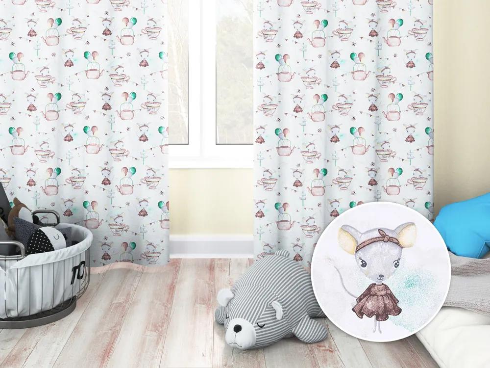 Biante Detský bavlnený záves Sandra SA-372 Myšky a konvičky na bielom 150x200 cm