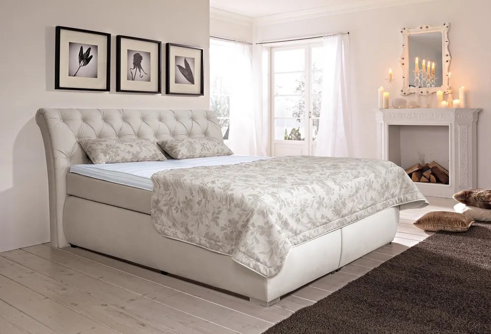 Posteľ boxspring Agnes 180x200 cm, krémová látka