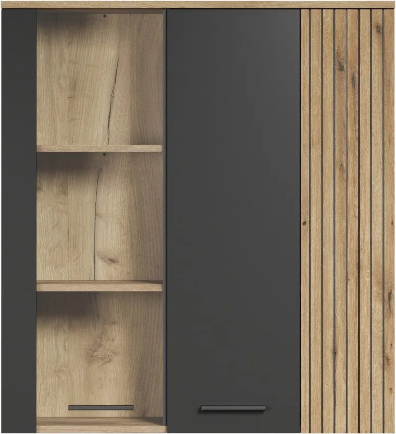 Závesná vitrína na stenu Esteban, antracit/dub evoke