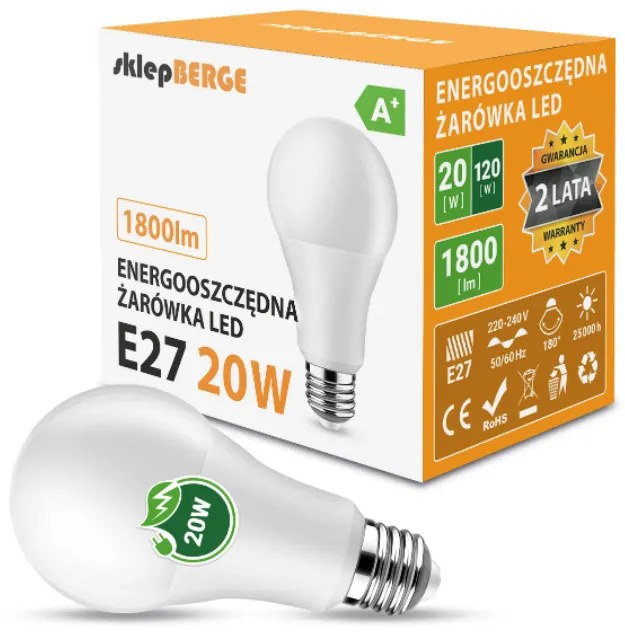 BERGE LED žiarovka - E27 - A80 - 20W - 1800Lm - teplá biela