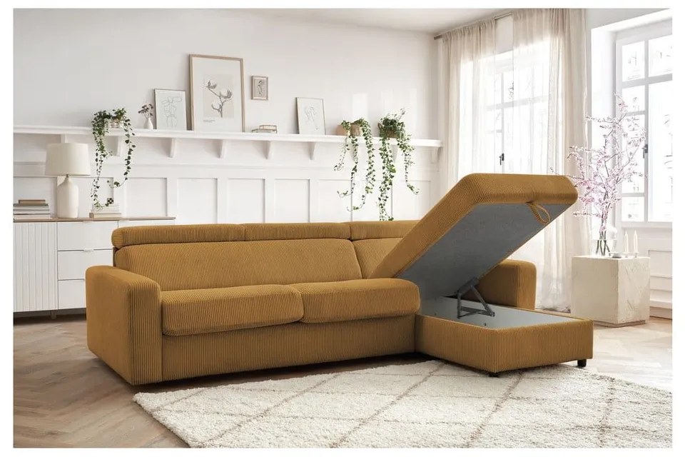 Menčestrová rozkladacia rohová pohovka v horčicovej farbe (variabilná) Monaco – Bobochic Paris