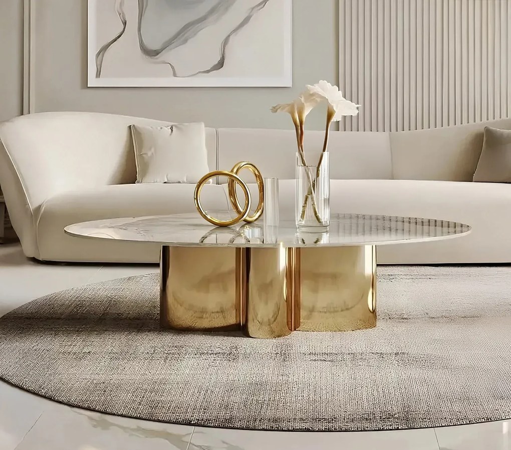 Konferenčný stolík Modig 130 cm zlatý/mramor