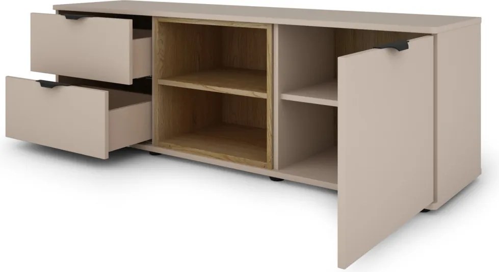 TV skrinka so zásuvkami Avola, 140 cm, béžová kašmír/dub cremona