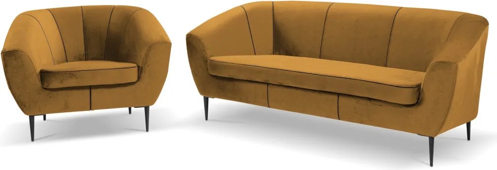 Trojmiestna pohovka Olivio, horčicovo žltá zamatová látka