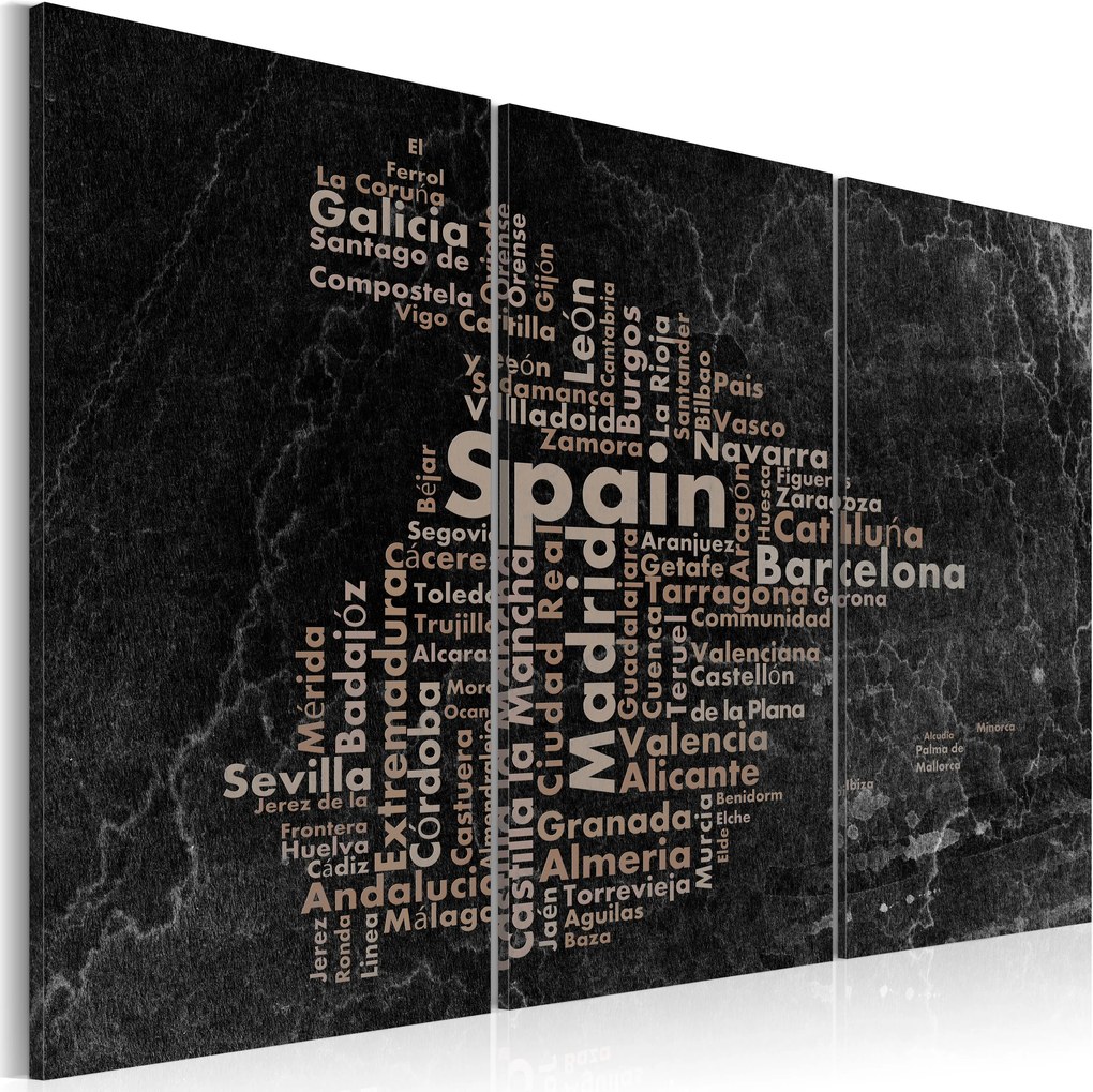 Obraz - Text map of Spain on the blackboard - triptych 60x40