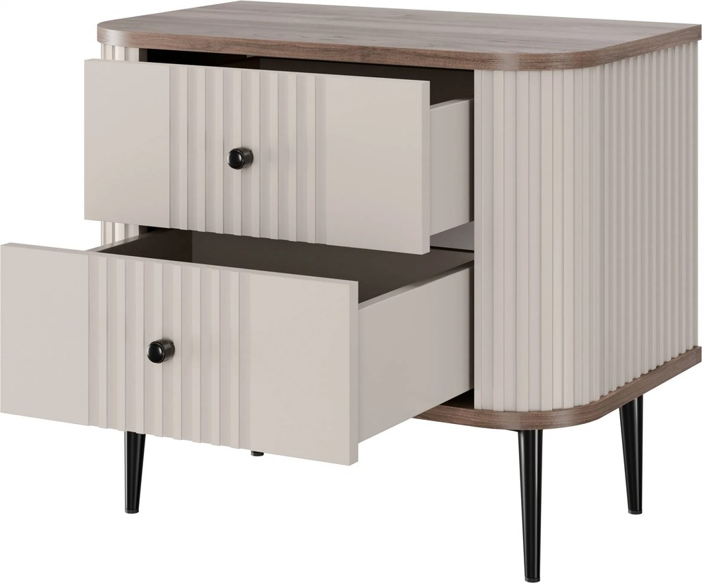 Súprava nočných stolíkov Vesper 56 cm - kašmír / orech / čierne nohy