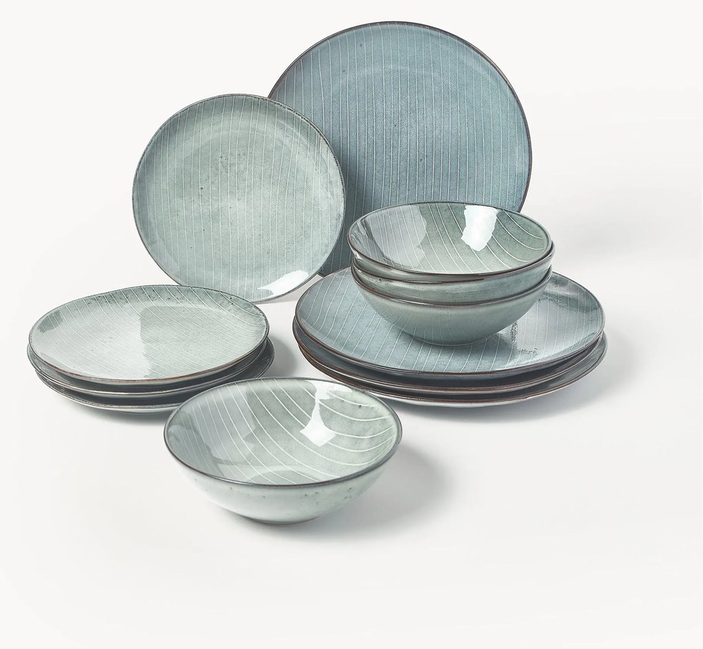 Ručne vyrobená súprava riadu Nordic Sea, 12 ks