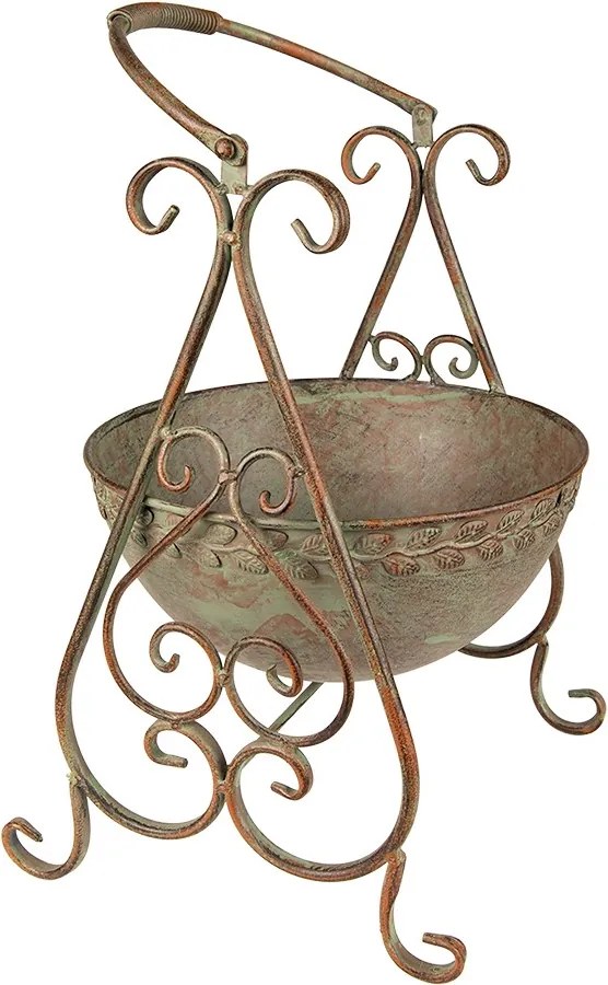Šedo-zelený antik kovový stojan na kvety - Ø- 26*27*49 cm