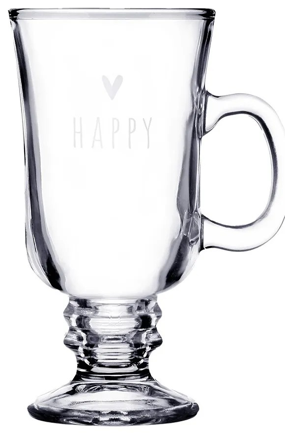 Sklenený hrnček so srdiečkom a nápisom Happy - 10*8*15 cm / 200 ml