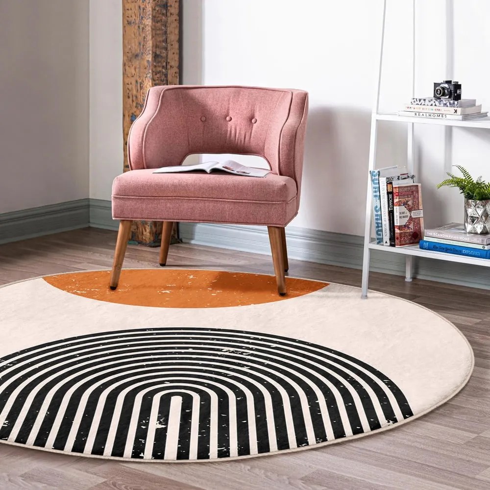 Oranžovo-krémový prateľný okrúhly koberec vhodný pre robotické vysávače ø 120 cm Comfort – Mila Home