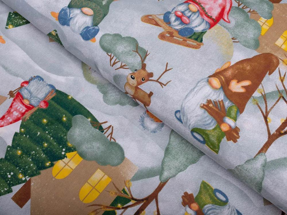 Biante Vianočná bavlnená obliečka na vankúš s lemom Sandra SA-405 Dedinka škriatkov 35 x 45 cm