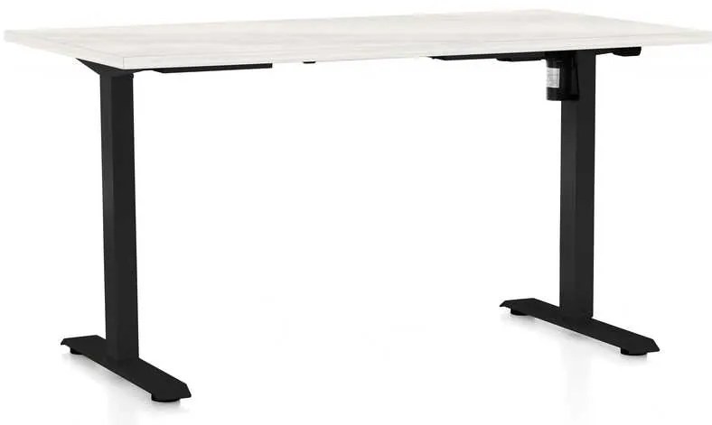 Výškovo nastaviteľný stôl OfficeTech A, 140 x 80 cm, čierna podnož, biely jaseň