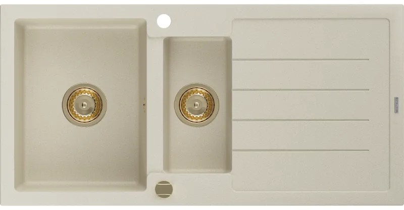 Mexen Andres, granitový drez 1000x500x200 mm, 1,5-komorový, béžová so zlatým sifónom, 6515101510-69-G