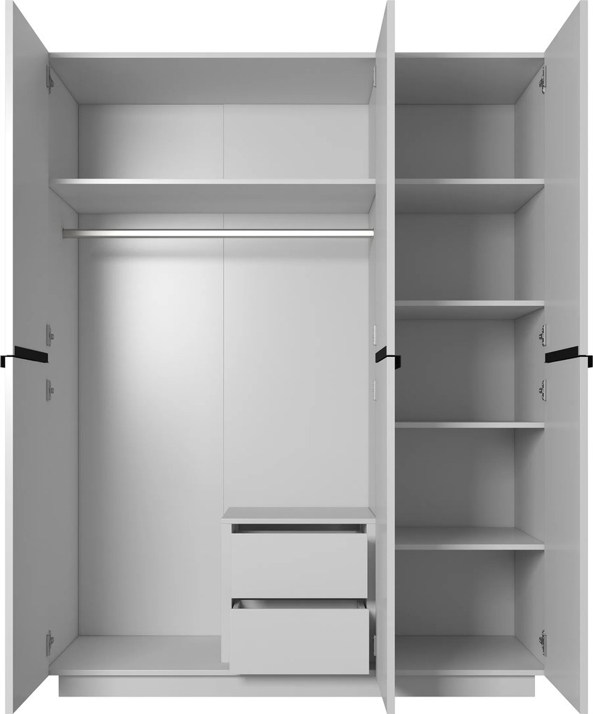Skriňa Nicole 150 cm s ukrytými zásuvkami - biely mat / Čierne úchyty