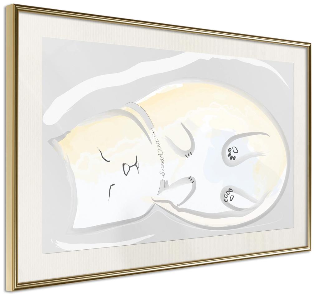 Artgeist Plagát - Sleepy Kitty [Poster] Veľkosť: 45x30, Verzia: Zlatý rám