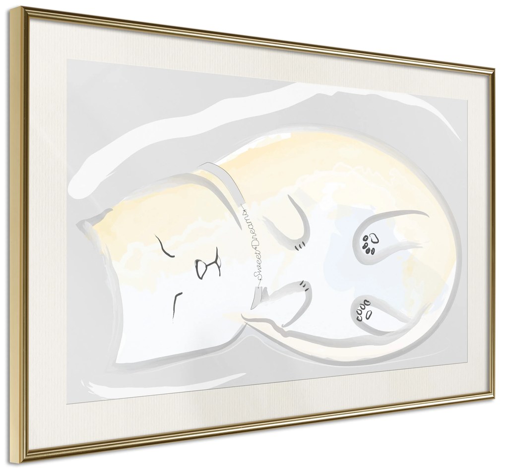 Artgeist Plagát - Sleepy Kitty [Poster] Veľkosť: 90x60, Verzia: Zlatý rám