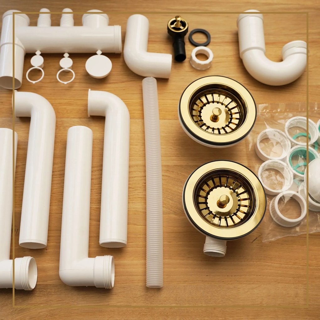 Gamma Gamma, 2-komorový manuálny sifón pre granitové drezy, zlatá lesklá, GMA-1M22GD