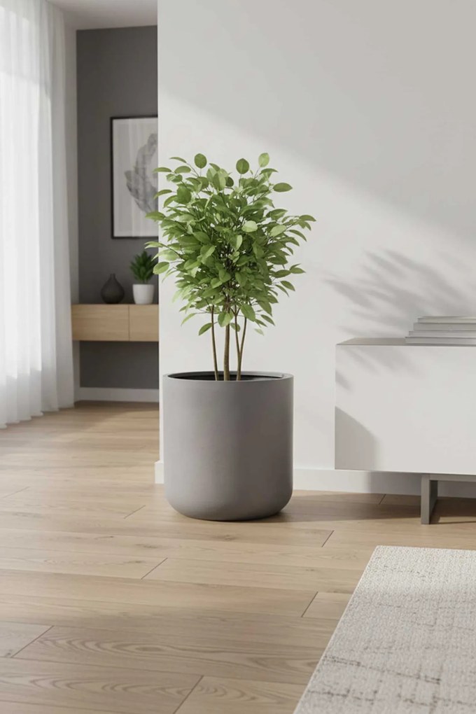 Kvetináč CHICO, sklolaminát, priemer 45 cm, beton design sivý