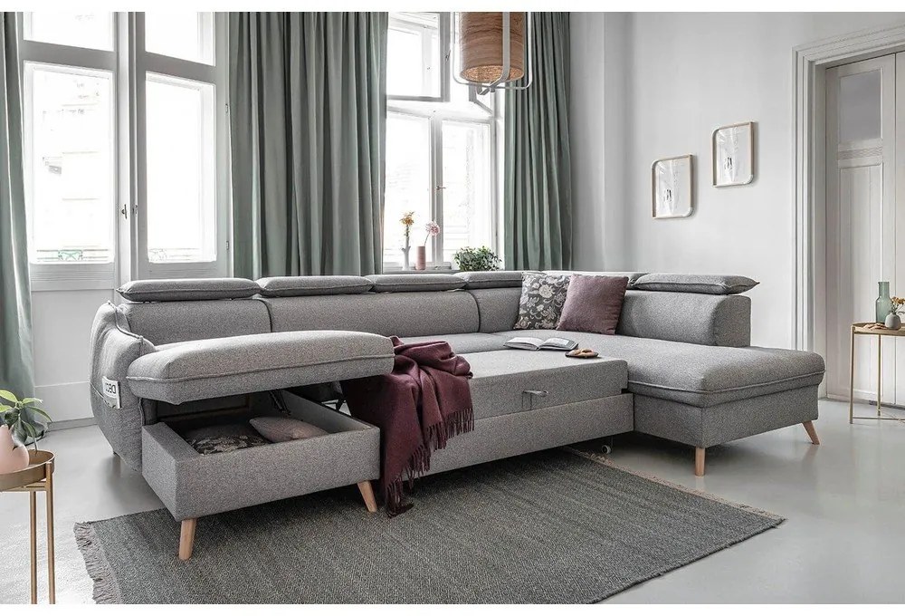 Svetlosivá rozkladacia rohová pohovka (pravý roh) Sweet Harmony – Miuform