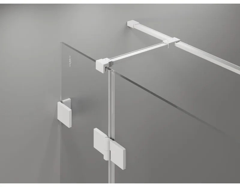 Mexen Lunar T, pravostranný výklopný sprchový kút 125 x 110 cm, 8mm číre sklo, biely profil, 834T-125-110-20-00-P