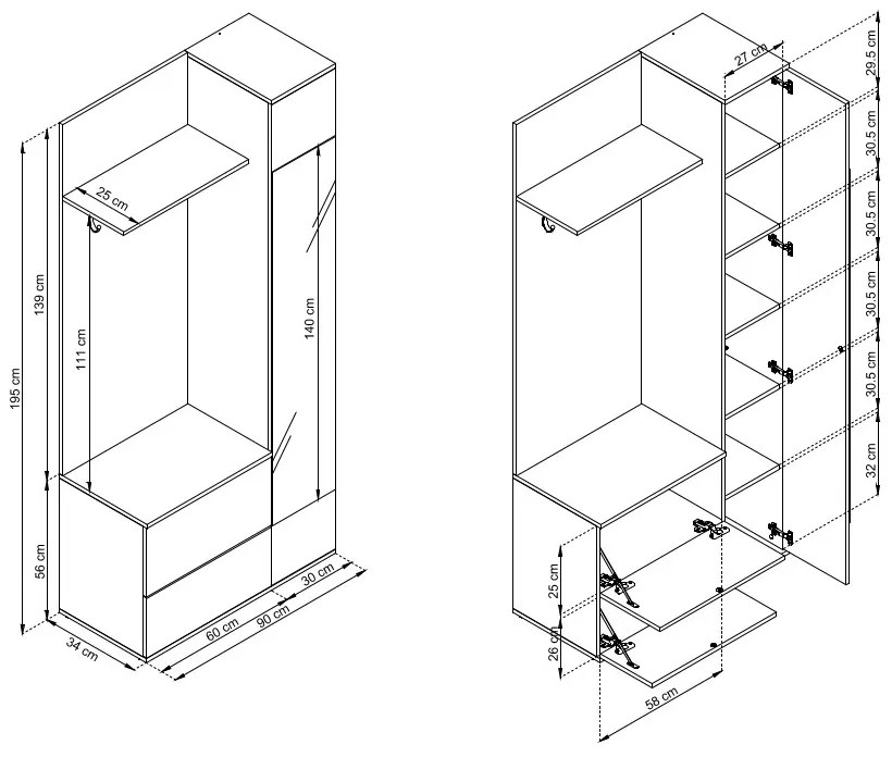 Předsíňová stěna Green 90 cm bílá