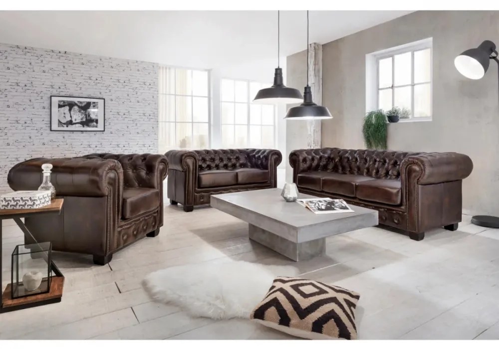 furniture-nabytek.cz - Křeslo Chesterfield pravá kůže hnědé