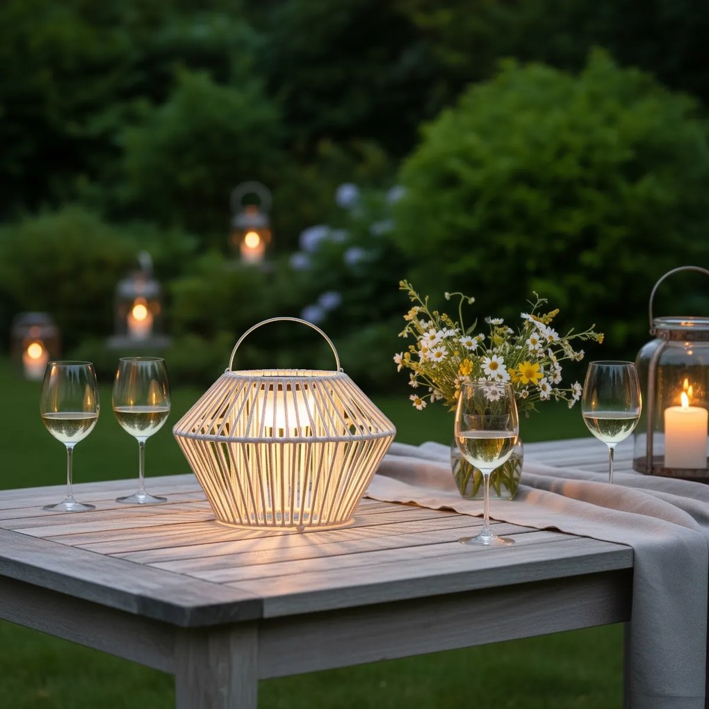 Boho stolná lampa béžová vrátane LED 3-stupňové stmievanie IP54 solárne nabíjanie - Duco