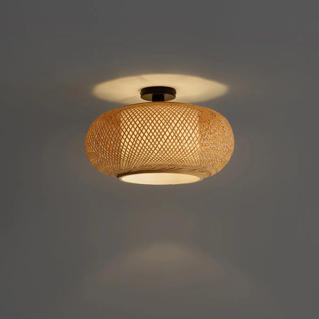 Japandi stropné svietidlo bambusové s bielym interiérom - Liva