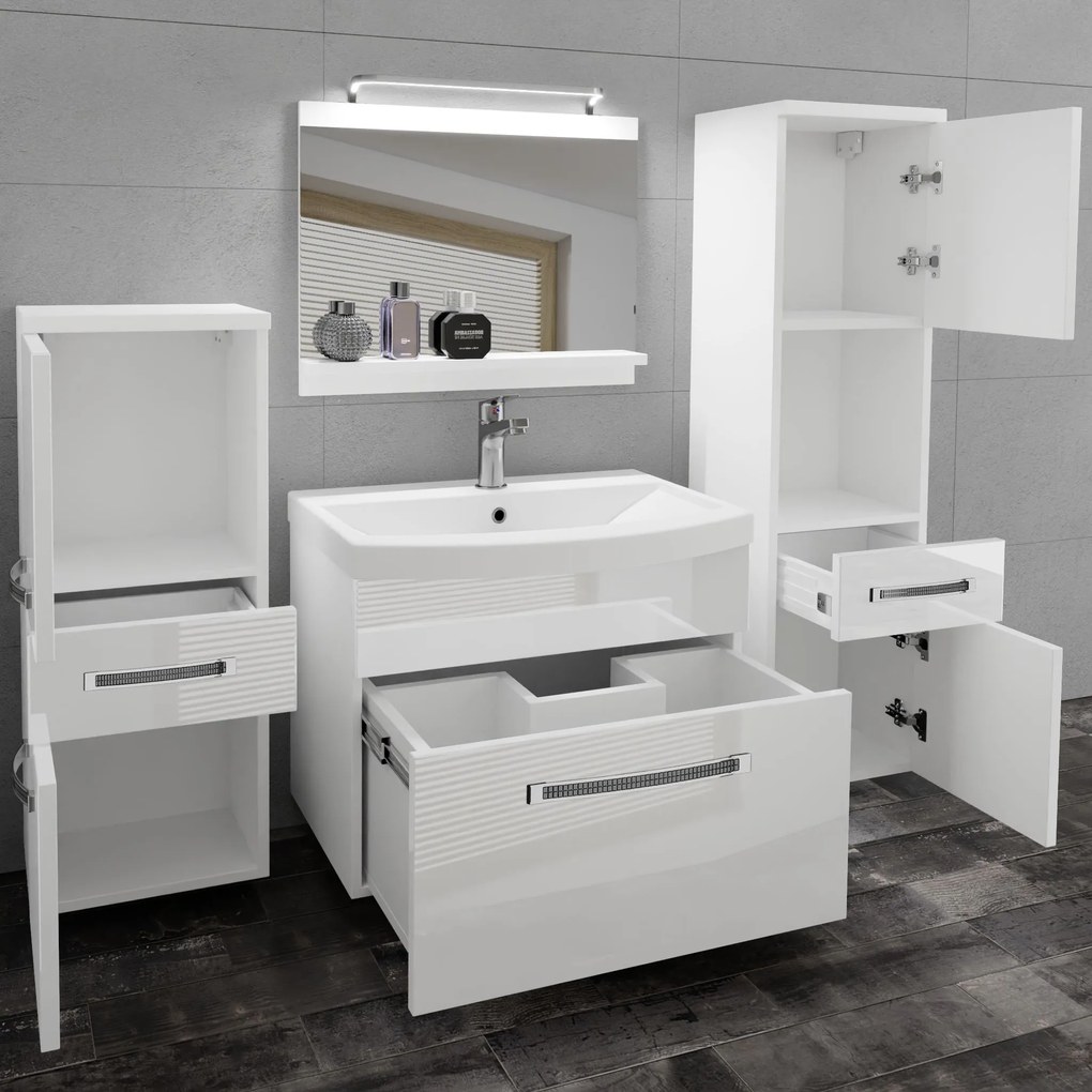 Kúpeľňový nábytok Belini Premium Full Version biely lesk + umývadlo + zrkadlo + LED osvetlenie Glamour 81
