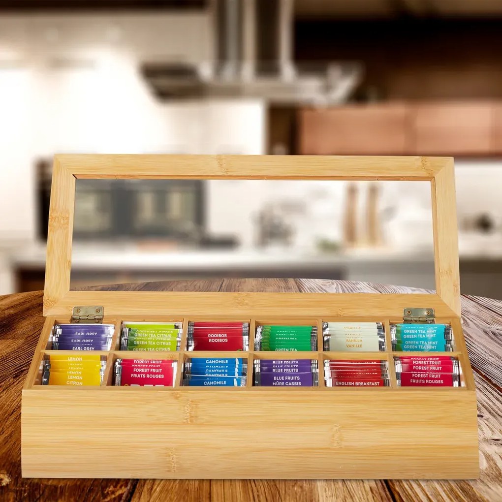 Kesper Škatuľka na čaj, organizér s 10 priehradkami, bambus