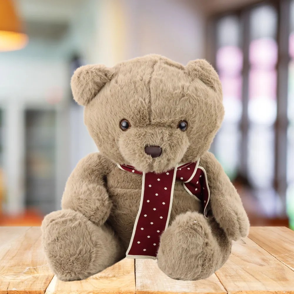 LEAN Toys Plyšový medvedík veľký so šálom svetlohnedý 45 cm