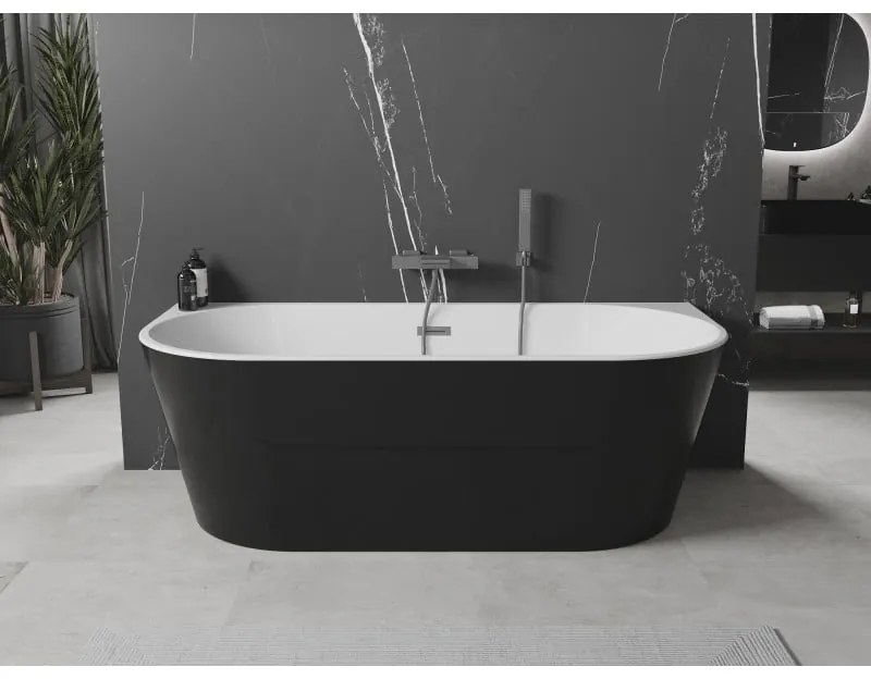Mexen Oval, voľne stojaca nástenná vaňa 160 x 80 cm, biela-čierna, grafitový prepad, 52671608075-66