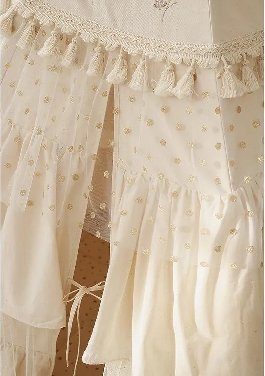 Boho stan teepee s volánikmi a výšivkou béžový