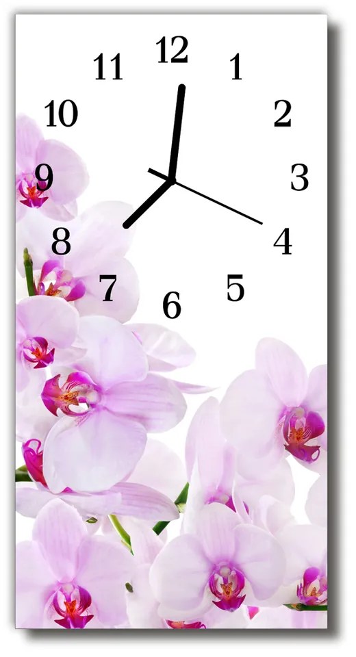 Sklenené hodiny vertikálne Kvety fialové orchidey 30x60 cm