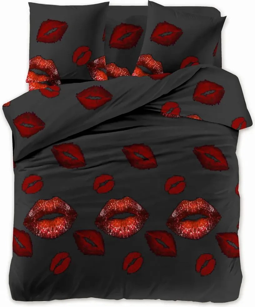 Obliečky z mikrovlákna RED KISS čierne Rozmer obliečky: 70 x 80 cm | 140 x 200 cm