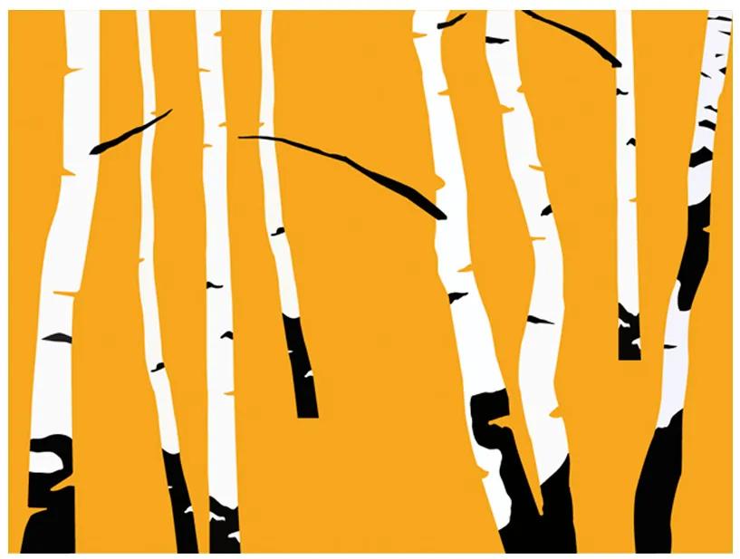 Artgeist Fototapeta - Birches on the orange background Veľkosť: 196x154, Verzia: Samolepiaca