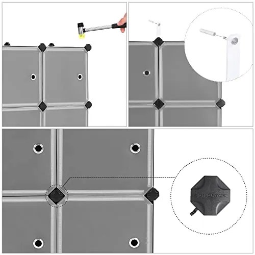 Zásuvný plastový regál s 9 skrinkami, s dvierkami, 93x93x31cm