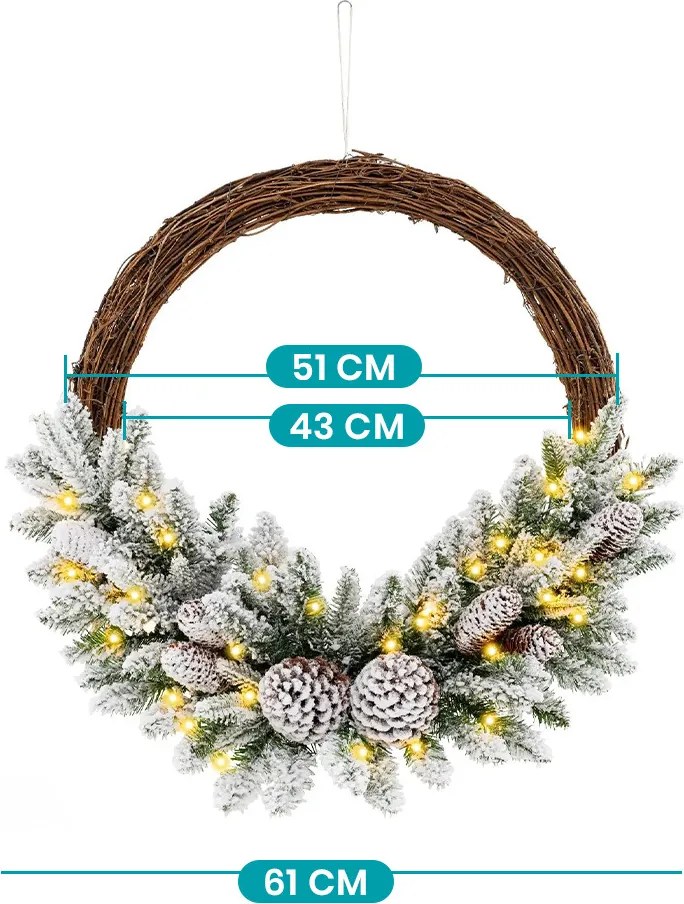 Snehová zimná vence s teplými LED svetlami